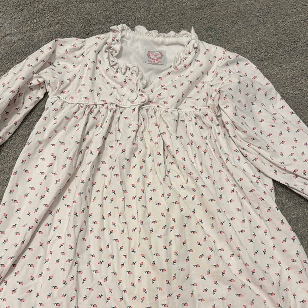 Cecile and Lou White and Pink Nightgown Pajamas with Ruffle Detail